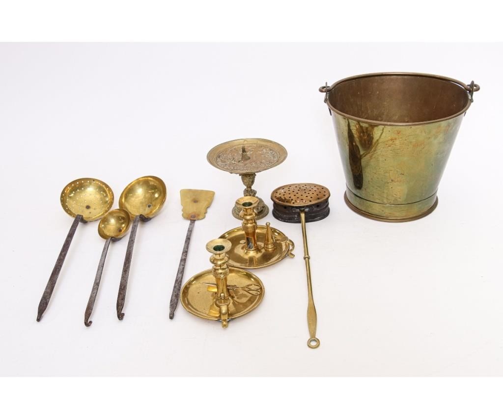 Appraisal: Brassware to include a bucket h two chambersticks th c