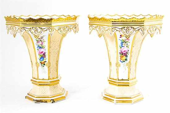 Appraisal: Pair Paris porcelain vases late th century shaped octagonal rim