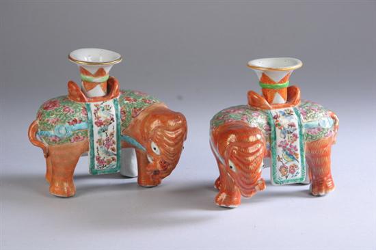 Appraisal: PAIR CHINESE FAMILLE ROSE ELEPHANT-FORM CANDLE HOLDERS th century -