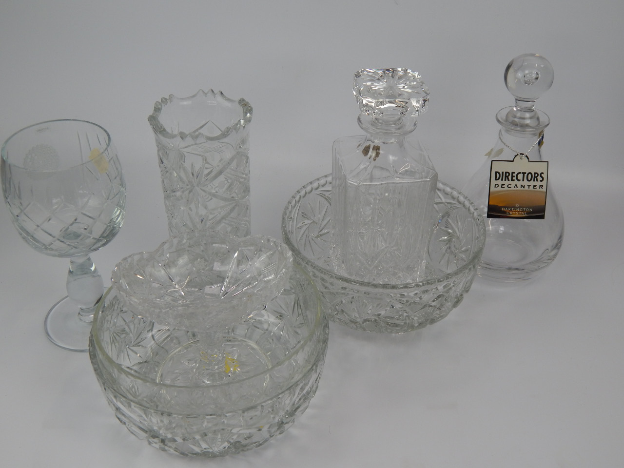 Appraisal: Two decanters three glass bowls and other glass tray