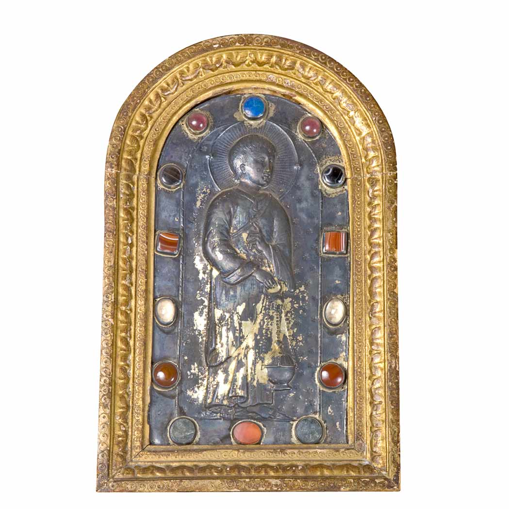 Appraisal: Continental Silver Gilt Icon th Century Depicting as saint surrounded