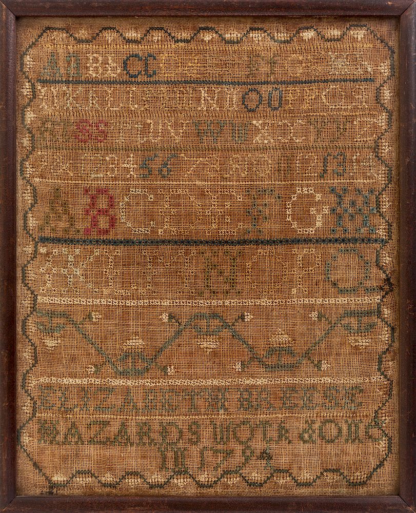 Appraisal: AN EARLY SAMPLER BY ELIZABETH BREESE HAZARD AMERICAN - ALPHABET