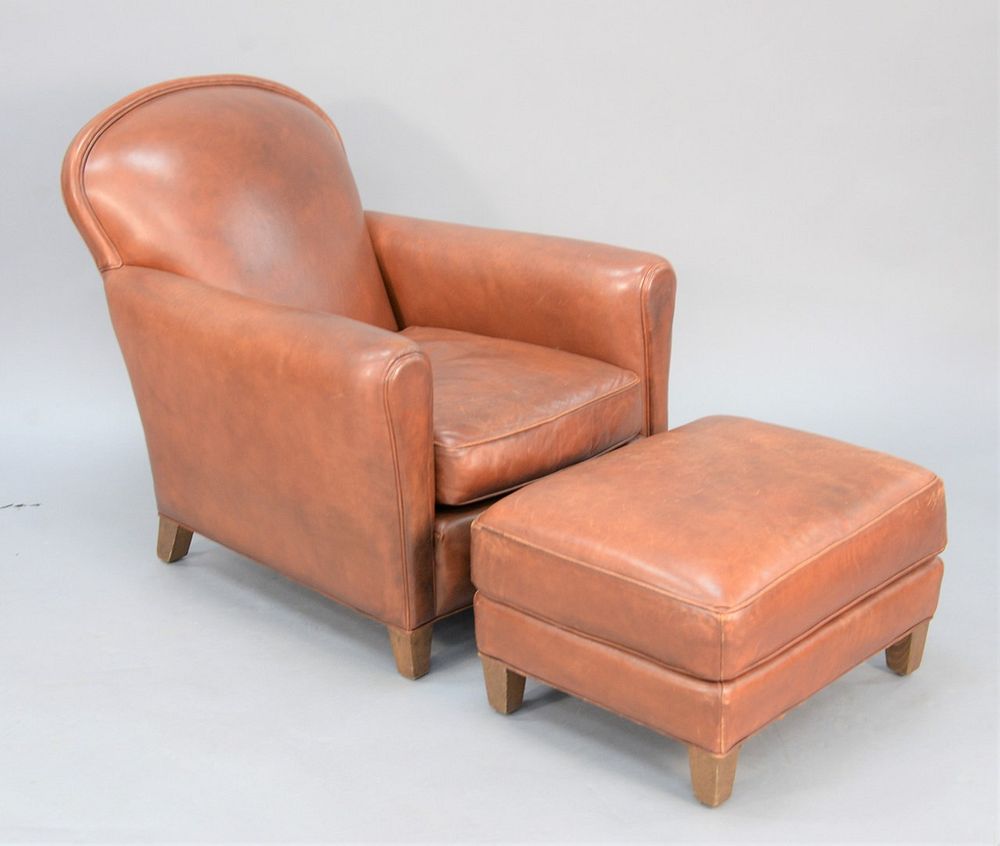 Appraisal: Two-piece lot to include leather chair with ottoman ht wd