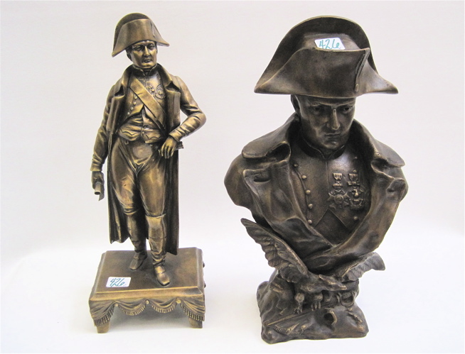 Appraisal: TWO METAL NAPOLEON SCULPTURES a cast bronze bust after O