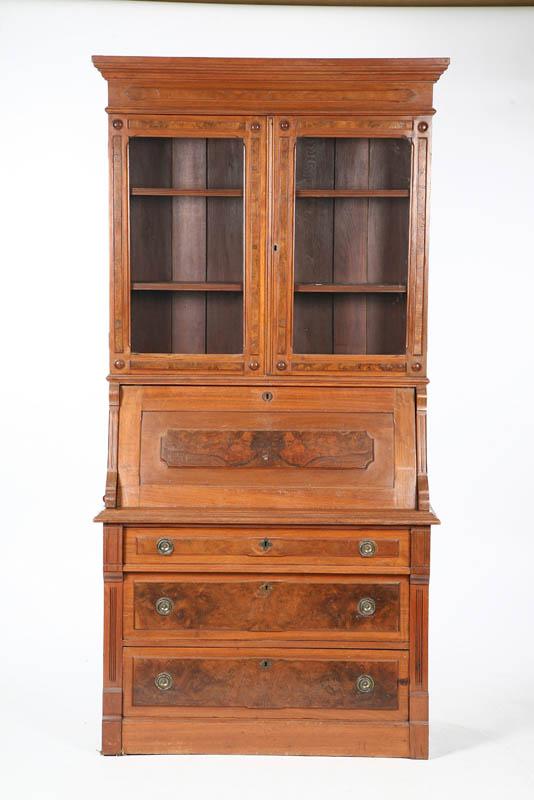 Appraisal: VICTORIAN DROP LID SECRETARY Walnut two piece with a step