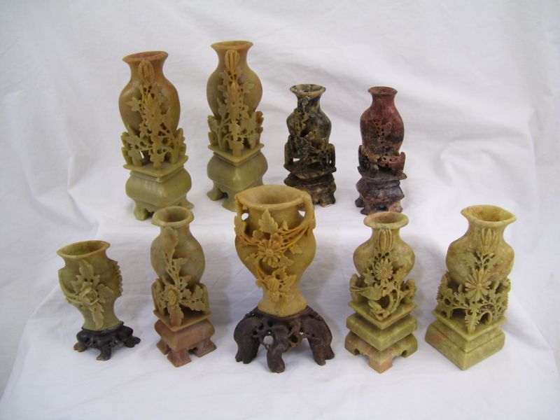 Appraisal: - Carved Soapstone Vases on stands Includes A mix of