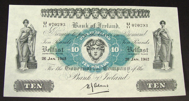 Appraisal: Bank of Ireland ten pound note dated and numbered U