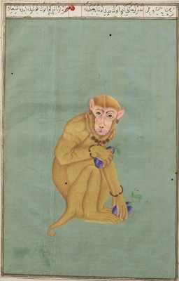 Appraisal: A Persian Manuscript Illustration of A Monkey Depicting a seated