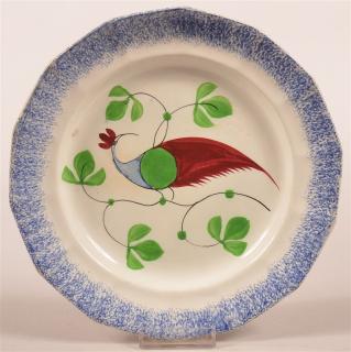 Appraisal: Blue Spatter Peafowl Pattern Paneled Plate Blue Spatter Peafowl Pattern