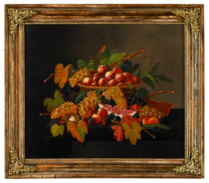 Appraisal: American School th centuryvirginia still life with basket of fruit