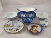 Appraisal: Ceramics A Herend leaf dish three oriental bowls a dish