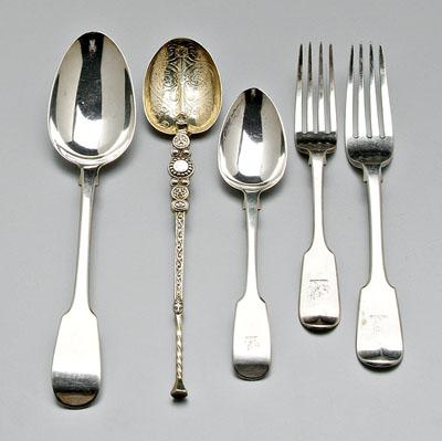 Appraisal: pieces English silver flatware serving and soup spoons forks fine