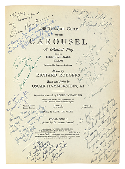 Appraisal: PROFUSELY INSCRIBED SCORE OF A MAJOR MUSICAL CAROUSEL Carousel Vocal