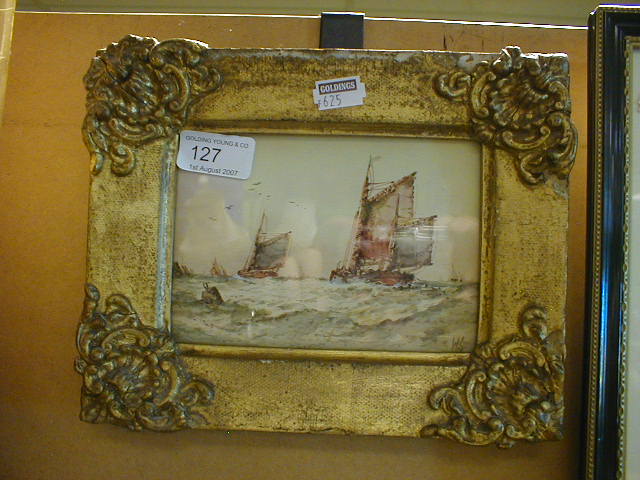 Appraisal: A small marine watercolour initialled W S gilt framed