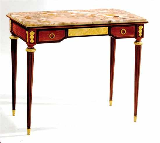 Appraisal: Louis XV style bronze-mounted mahogany and marbletop writing table late