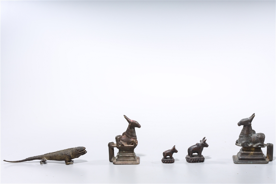 Appraisal: Group of five bronzes including two Southeast Asian opium weights