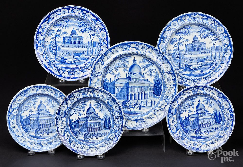 Appraisal: Six Historical blue Staffordshire plates Six Historical blue Staffordshire Boston