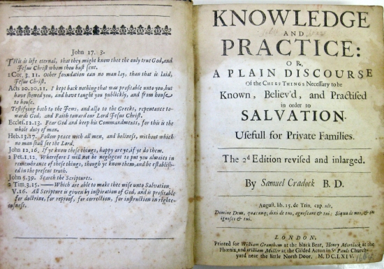 Appraisal: CRADOCK SAMUEL Knowledge and Practice or A Plain Discourse Of