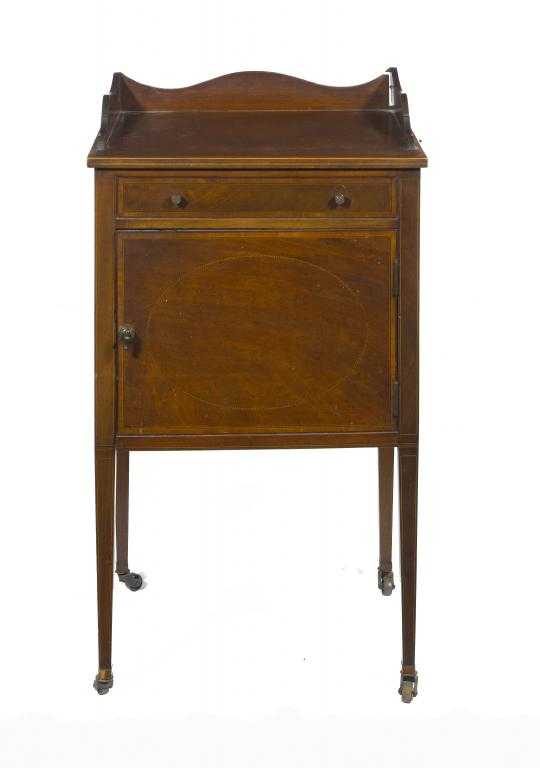 Appraisal: AN IRISH MAHOGANY BEDSIDE CUPBOARD BY JAMES HICKS crossbanded in