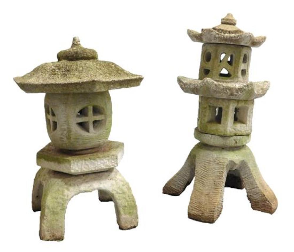 Appraisal: GARDEN Pair of Asian stone garden pagodas one double tiered