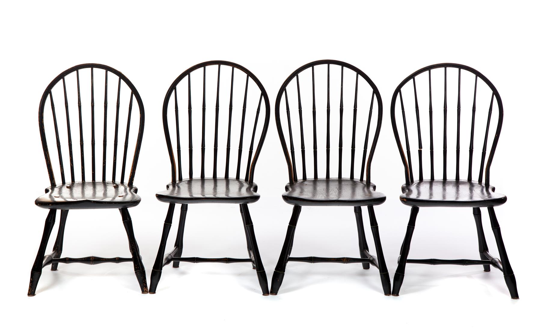 Appraisal: FOUR AMERICAN WINDSOR SIDE CHAIRS Nineteenth century Bowback chairs with