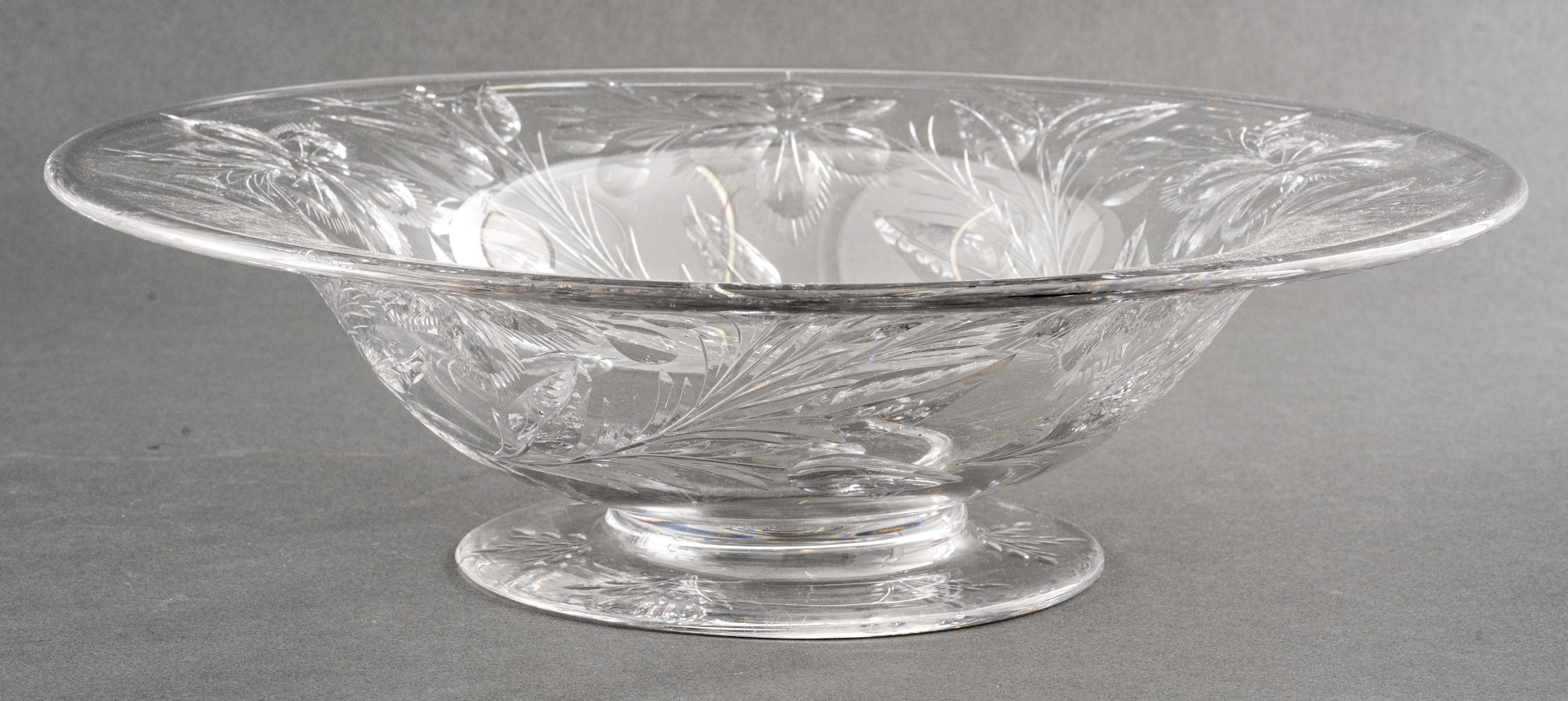 Appraisal: FLORAL CUT CRYSTAL GLASS FOOTED BOWL Floral cut crystal glass