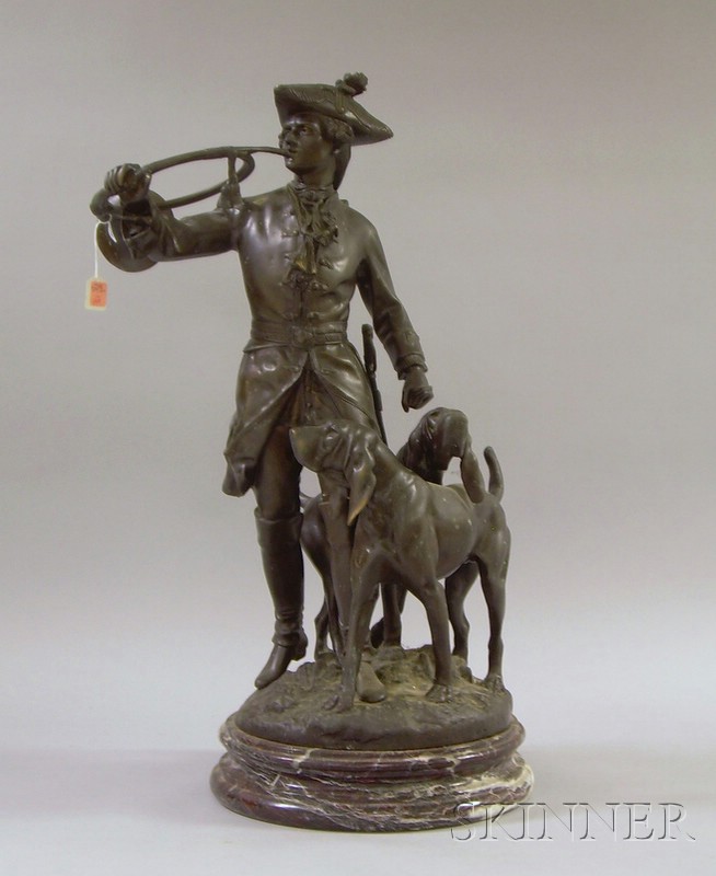 Appraisal: Patinated Cast Bronze Sculpture Hunter with Hounds after H F