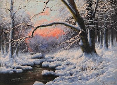 Appraisal: Laszlo Neogrady Hungarian - Winter stream Oil on canvas signed