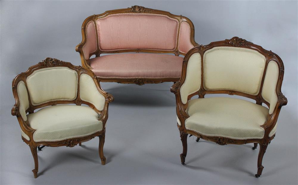 Appraisal: SET OF THREE LOUIS XV STYLE CARVED FRUITWOOD SEATING FURNITURE