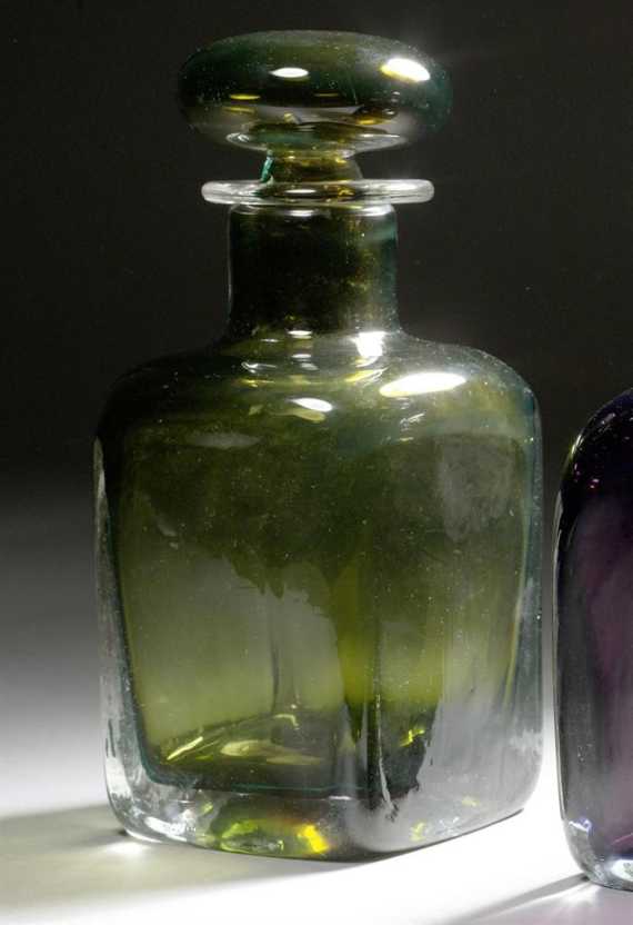 Appraisal: VENINI BOTTLE with stopper Murano circa Olive glass Base signed