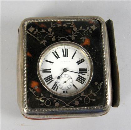 Appraisal: English sterling silver mounted and tortoiseshell veneered pocket watch holder