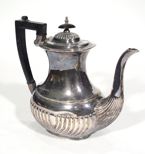 Appraisal: Edwardian Queen Anne style silver plated coffee pot with ebonized