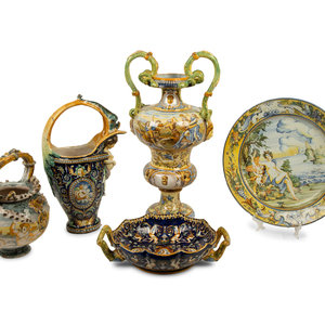 Appraisal: Five Italian Majolica Items TH CENTURY Height of tallest inches