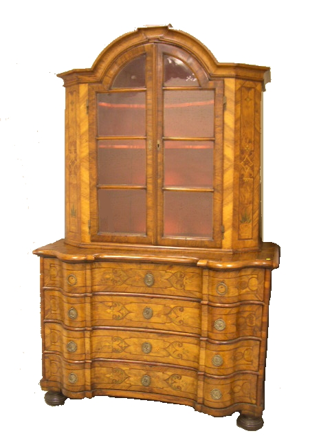 Appraisal: German Austrian Baroque cabinet th C elaborate inlaid and veneered