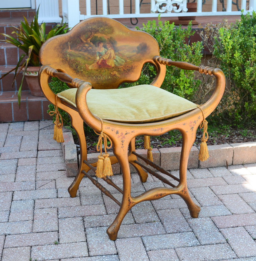 Appraisal: VERNIS MARTIN STYLE PAINT DECORATED SIDE CHAIR Gilt painted all