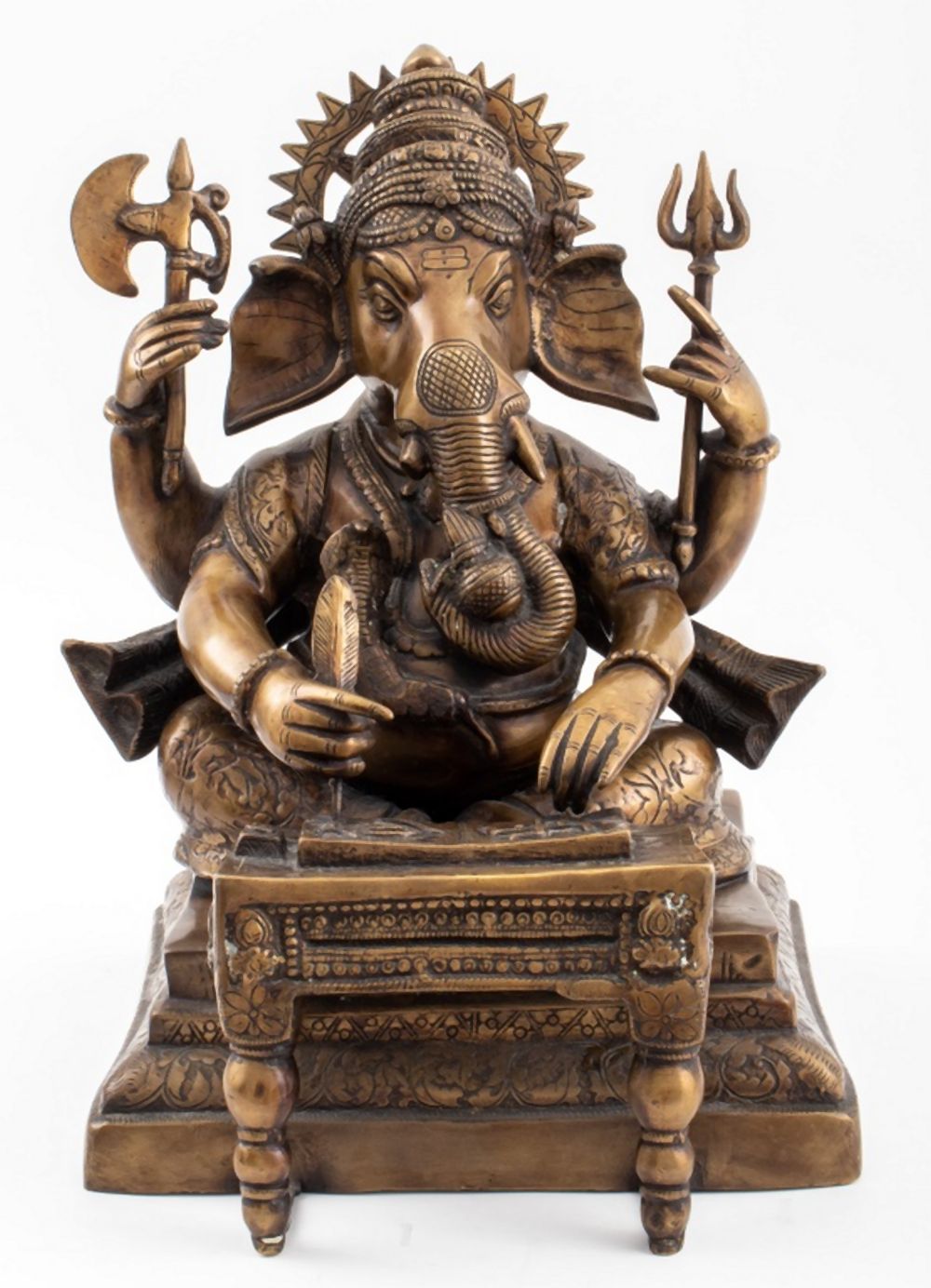 Appraisal: INDIAN GILT BRONZE GANESHA WRITING THE MAHABHARATA Indian gilt bronze