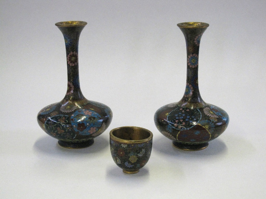 Appraisal: Pair of miniature cloisonne vases and a similar Sake cup