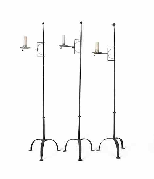 Appraisal: Three th c style wrought iron electric floor lamps