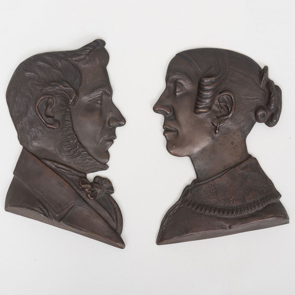 Appraisal: B Caillot A Pair of Bronze Silhouettes Two bronze the