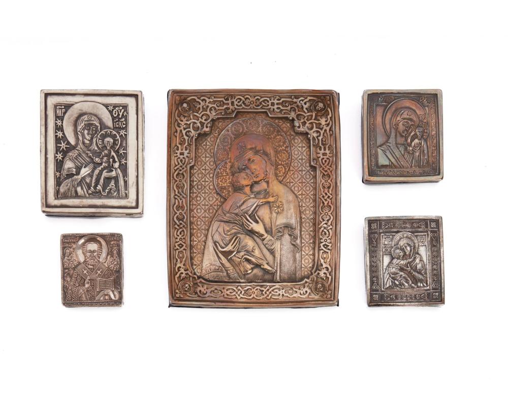 Appraisal: Five Russian and Polish silver icons th th Century One