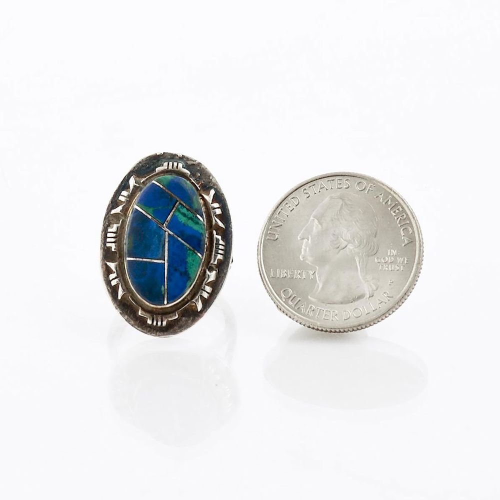 Appraisal: NATIVE AMERICAN SILVER STONE INLAY RING Blue and green stone