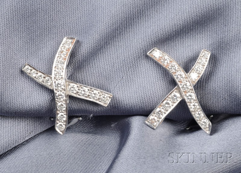 Appraisal: kt White Gold and Diamond Earclips Paloma Picasso Tiffany Co