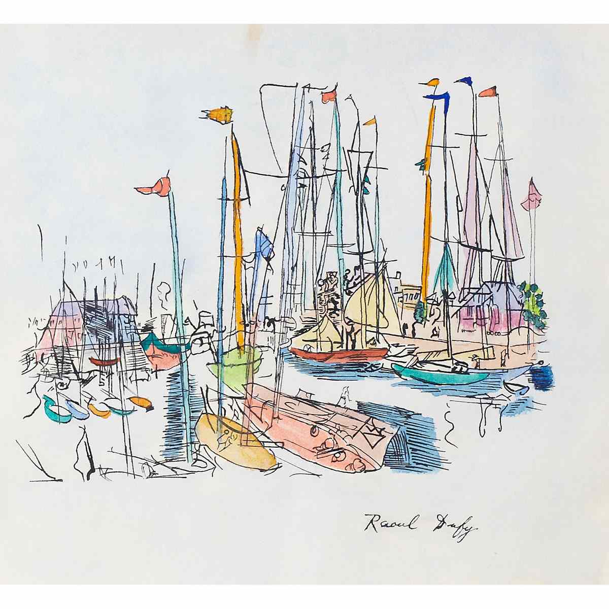 Appraisal: Raoul Dufy - French BOATS RESTING IN A CITY HARBOUR