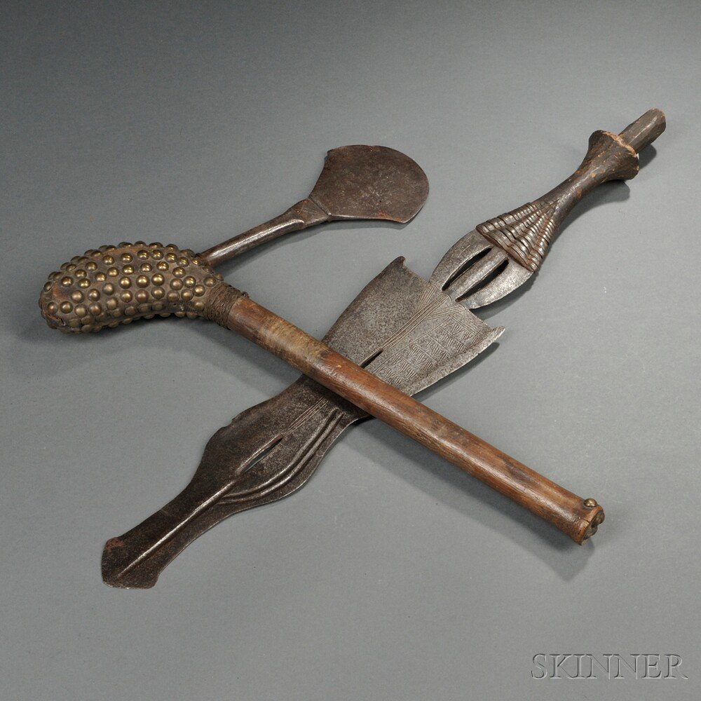 Appraisal: Two African Weapons an Ngombe knife and a wood-handled axe