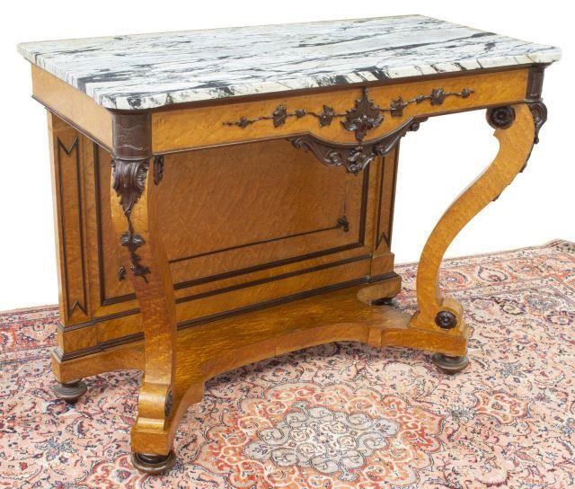 Appraisal: Continental birdseye maple console table th c having a marble