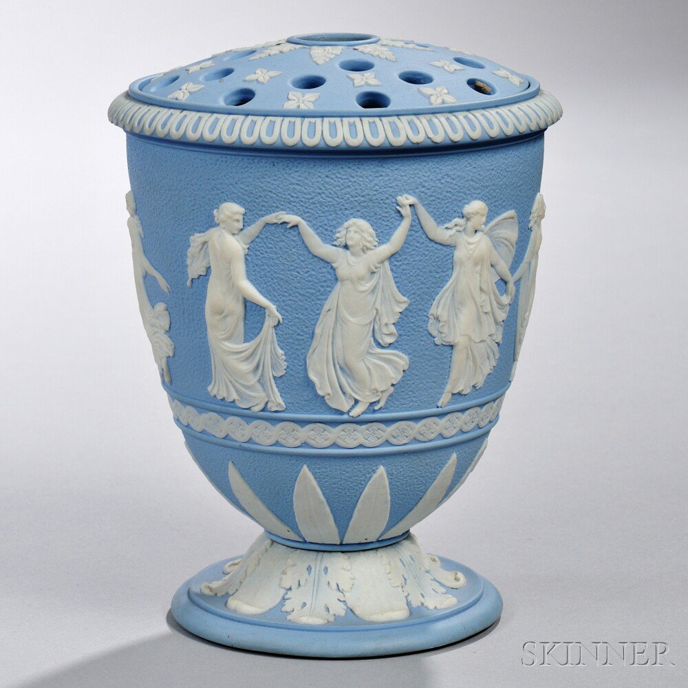 Appraisal: Wedgwood Solid Blue Jasper Bough Pot and Cover England th