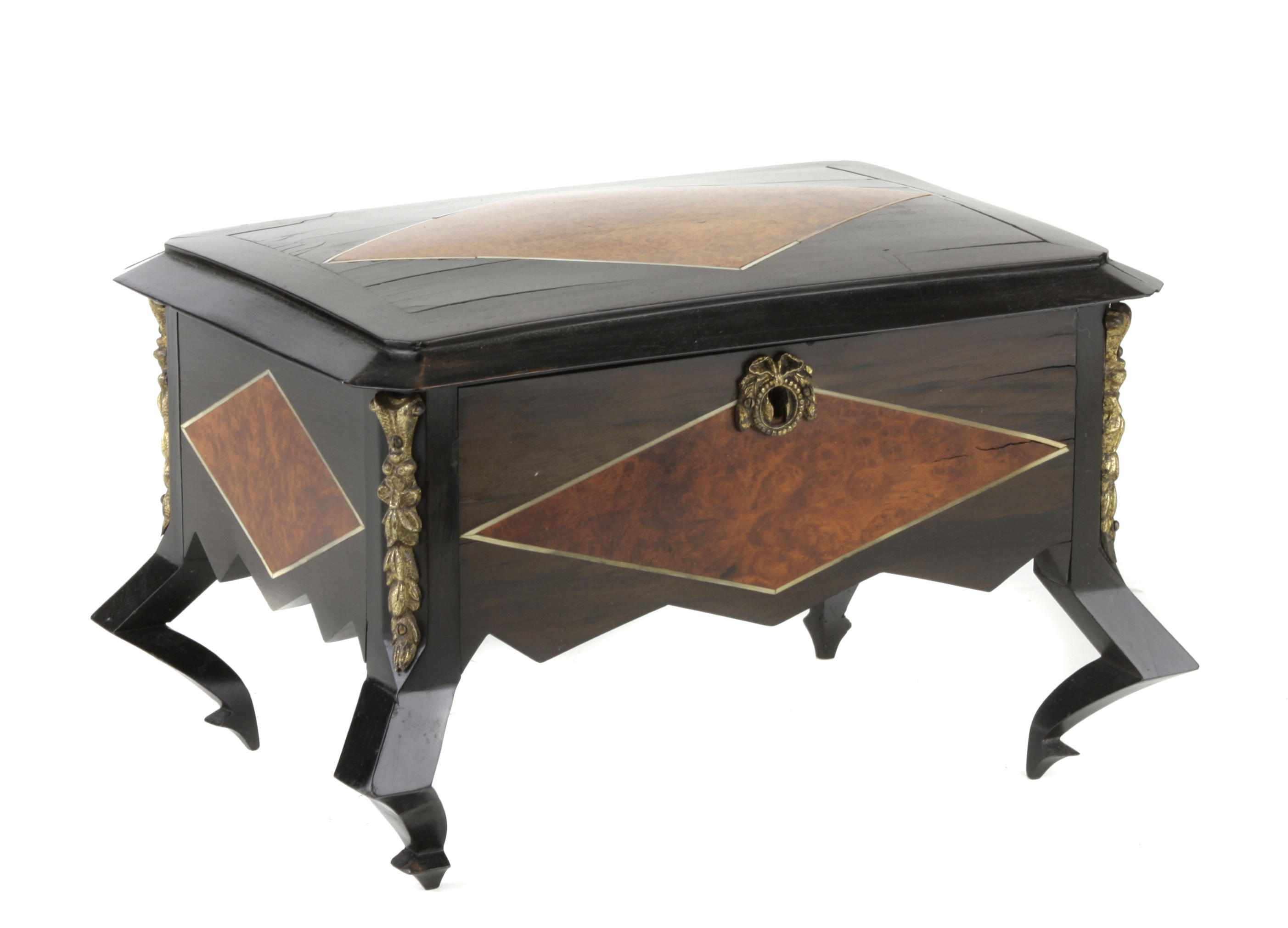 Appraisal: A French ebonized and thuya jewelry box late th centuryheight