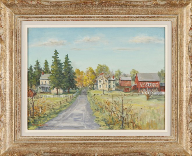 Appraisal: Village Road oil on canvas board x SLL Mildred Gehman