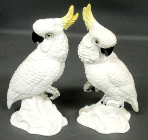 Appraisal: - Pair of Staffordshire white bone china cockatoos h x