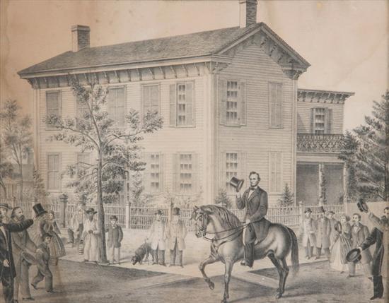 Appraisal: LINCOLN CAMPAIGN LITHOGRAPH MR LINCOLN RESIDENCE AND HORSE Abraham Lincoln's